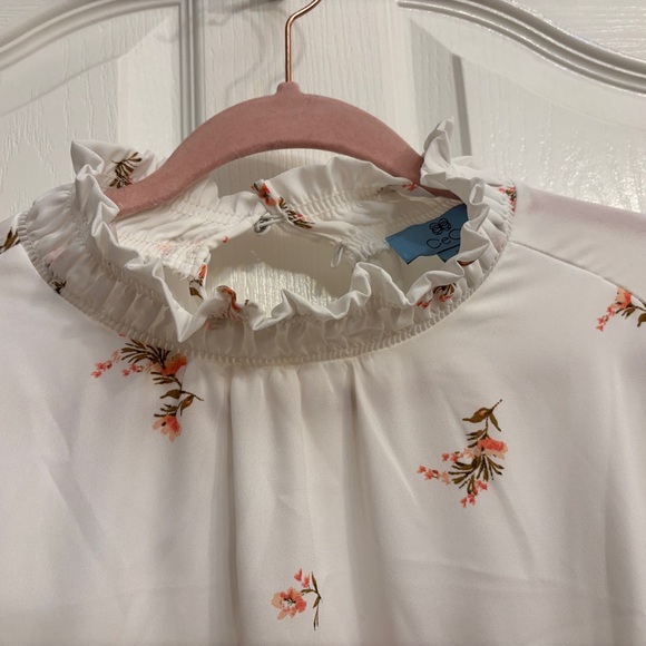XL NWT CeCe White Chiffon Lined Blouse High Neck Ruffle Feminine Princess - Picture 8 of 9